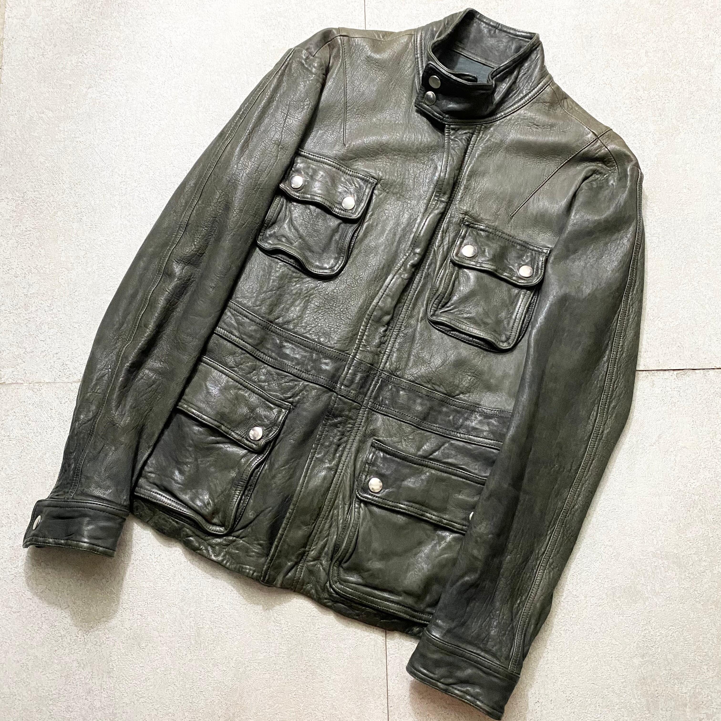 k*i様 EMPORIO ARMANI ダークグレー ラムレザージャケット EMPORIO ARMANI leather coverall jacket | NOIR ONLINE