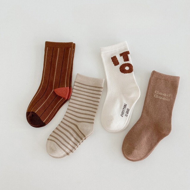 【即納】淡色カラーのクルーソックス 4足セット