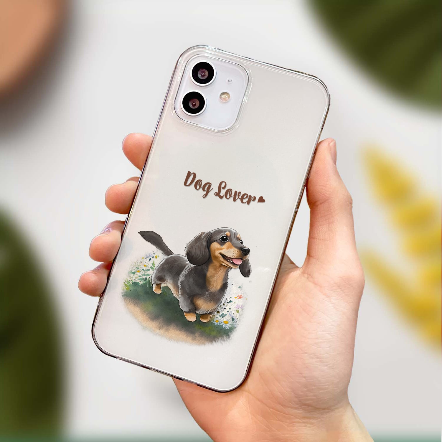 自然に囲まれた ダックスフンド 】 スマホケース クリアソフトケース