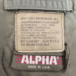 【Alpha Industries】80s USA製 旧タグ MA-1 レプリカ フライトジャケット ブルゾン ミリタリー IDEAL ZIP Lサイズ us古着