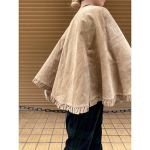 Beige leather frill design poncho