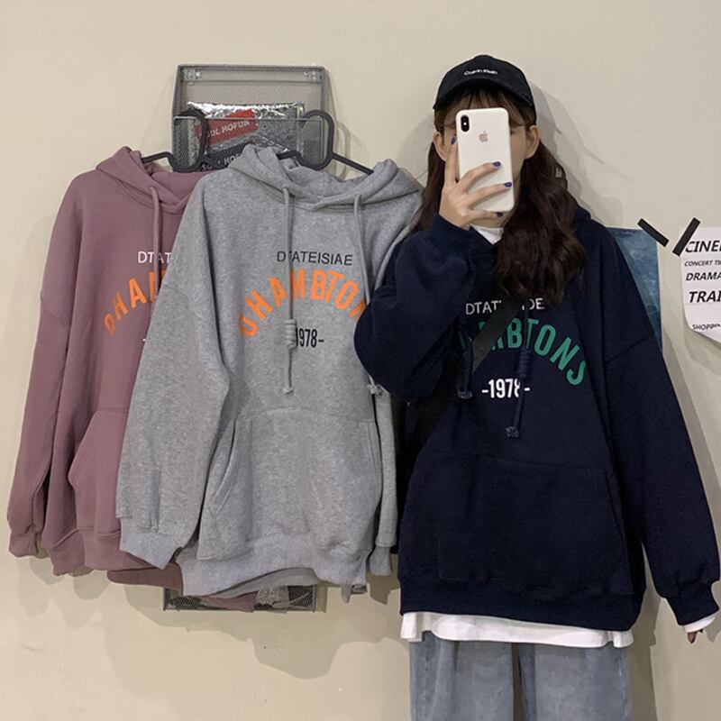 フードプルオーバー セーター オータムウィンターレッドスタイルトップス ロング ストリート 秋物 冬物 試着室76021689221