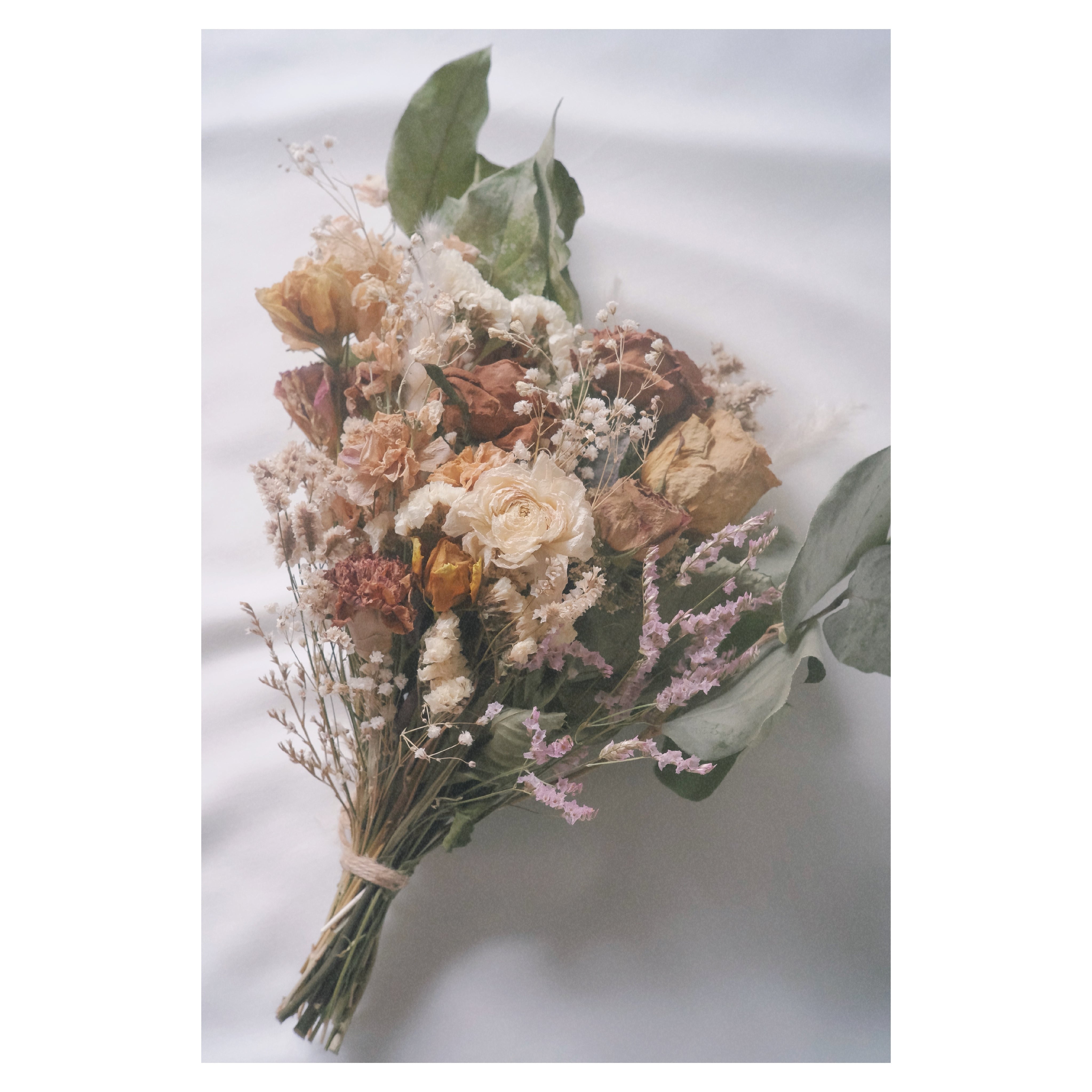 淡色 優しい色 秋色 バラ ラナンキュラス カスミソウ ドライフラワー  