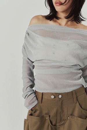 Off Shoulder Velour Top / BLUE