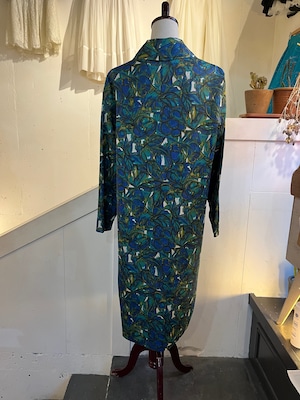 50's 60's reversible blue green leaf print spring coat