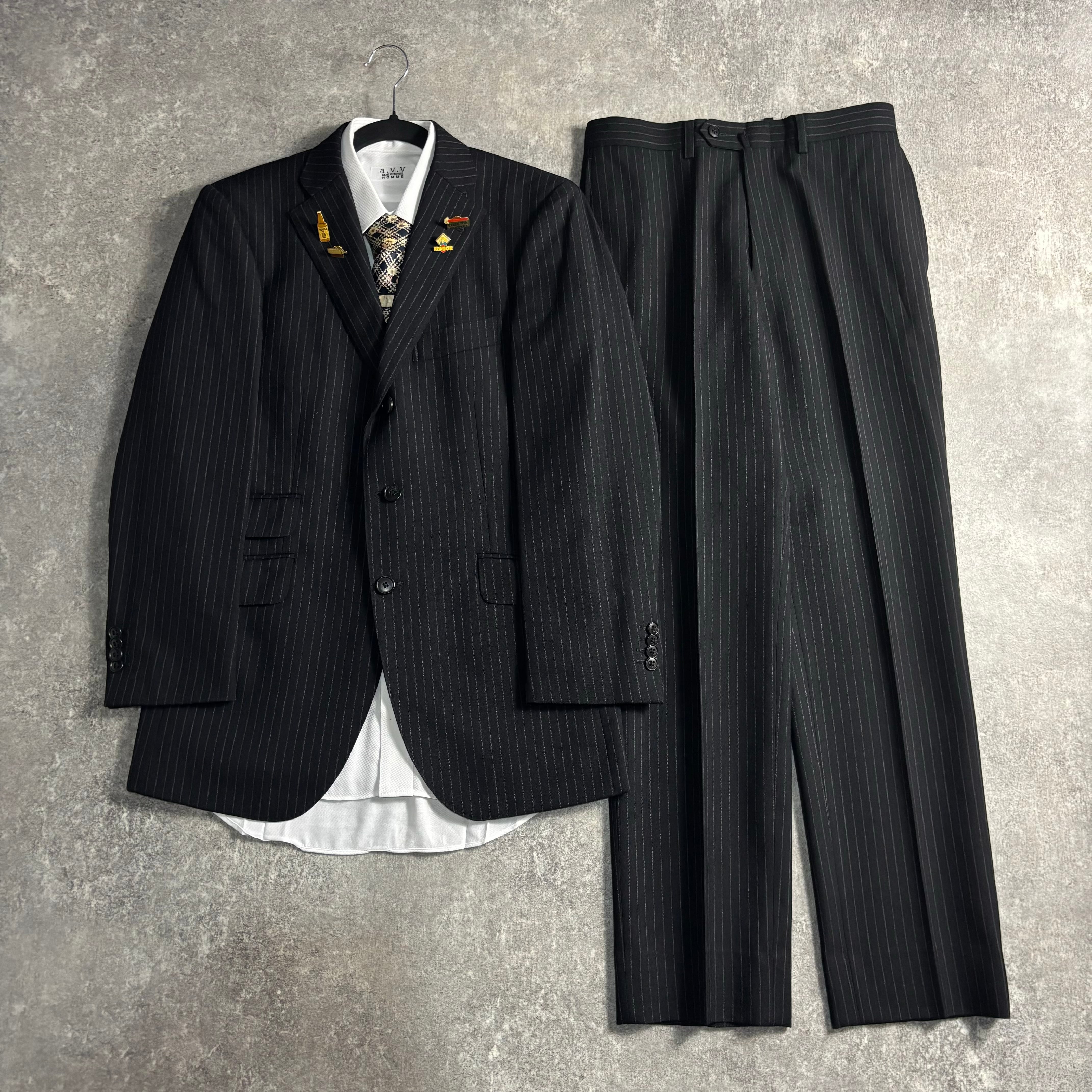 LOST特注【リメイク】短丈テーラードジャケット ダブルスーツ ブラック 春夏用 LOST特注【リメイク】短丈テーラードジャケット ダブルスーツ ブラック