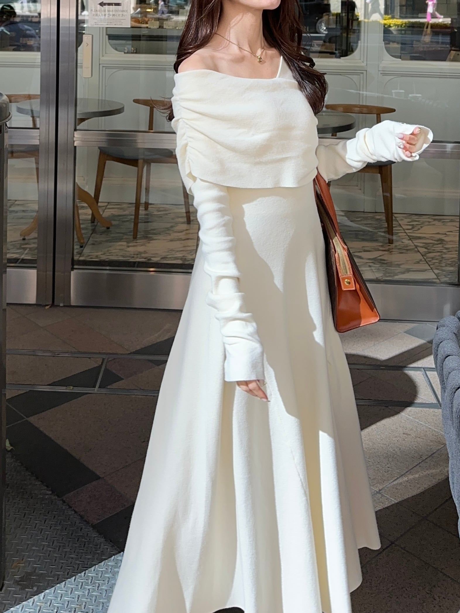 新品【Ogue. 】ワンショルダー デコルテニット ロングワンピース 白 one shoulder décolleté knit op（ ivory ） | Ogue.