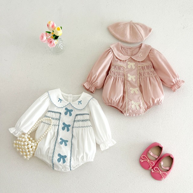 【BABY】レトロ蝶結びロンパース