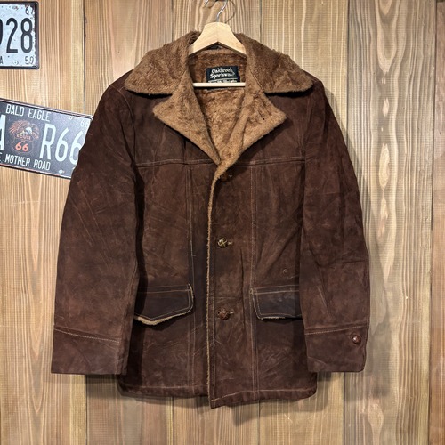 60s USA製 シアーズ SEARS Oakbrook Sportswear スウェード レザー ボア ジャケット ブラウン ヴィンテージ 38 M ランチジャケット 70s