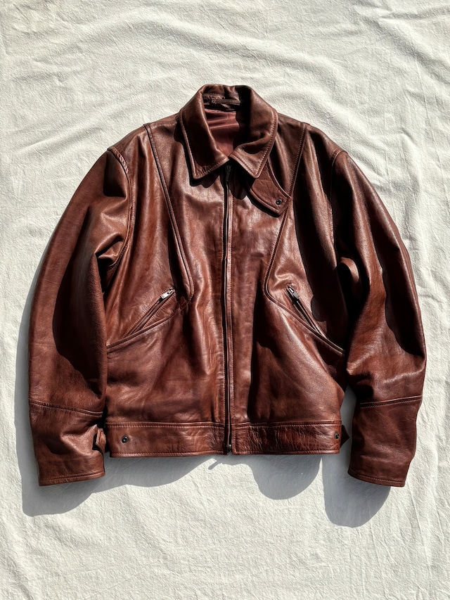 ANTHEM A / UNEVEN SHEEP LEATHER ZIP BLOUSON (TABACCO)