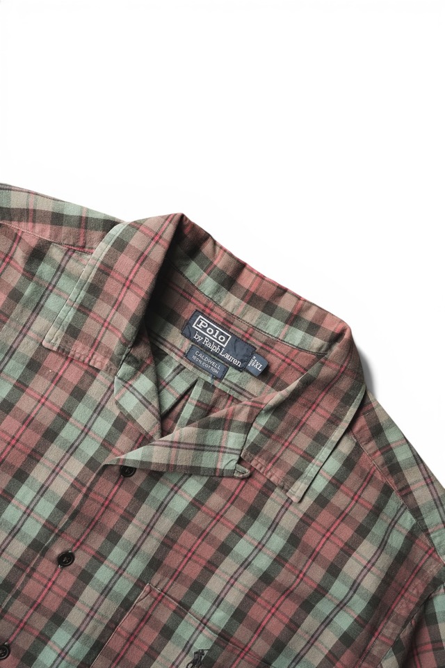 90's "Polo Ralph Lauren" Tartan Check Pattern Cotton Open-Collar Short Sleeve Shirt - "CALDWELL" Model Made in INDIA