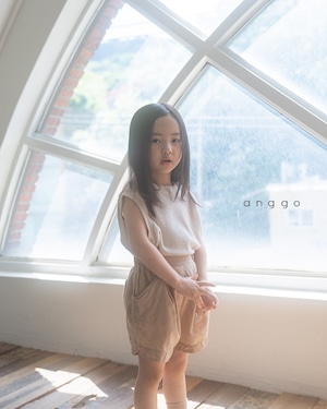 【anggo】フレンチスリーブナチュラルカットソー ベージュ 80〜120cm
