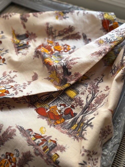 フランスVintage カフェカーテン 1960年代 ROMANEX DE BOUSSAC 生地 カルトナージュ インテリア 撮影小物