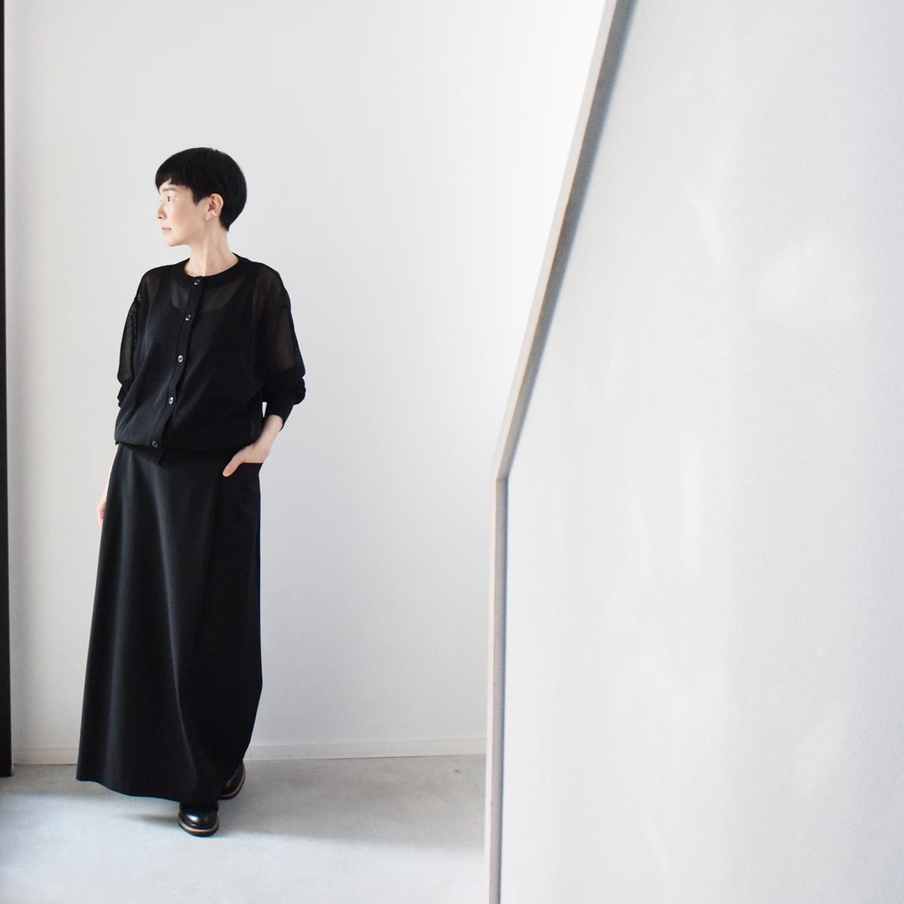 丸首シアーカーディガン：黒［CA59LSBK］ | skep-online shop