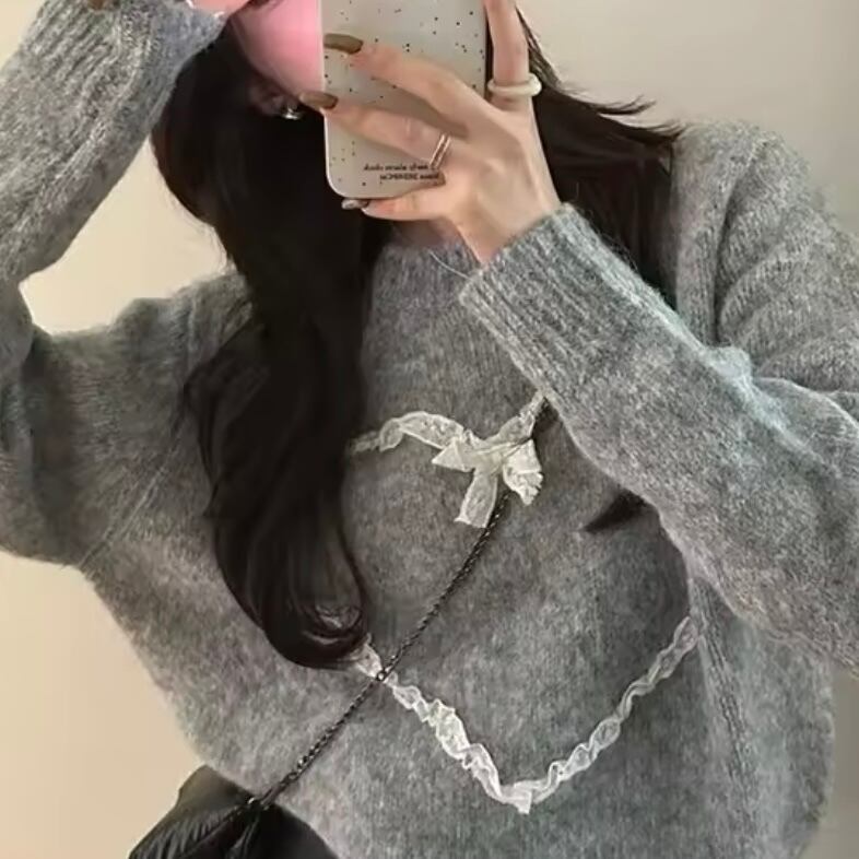 ハートリボンレースニット