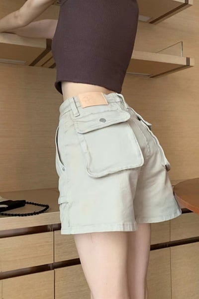 【新作】【送料無料】 夏のハイウエストデニムショートパンツホットガールズホットパンツポケットワークウェアハイウエストスリムストレートaラインパンツ2022新スタイル 0372810817572