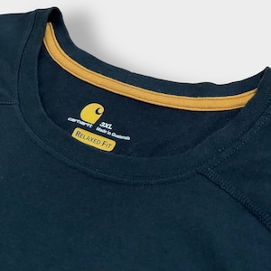 【Carhartt】3XL ビッグシルエット ワンポイント ポケットTシャツ ポケT カーハート FORCE ラグラン ブラック半袖 夏物 US古着