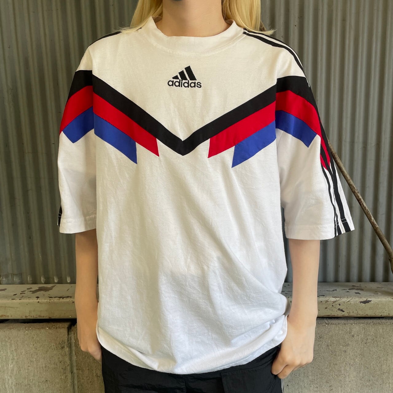 90〜00年代 adidas アディダス 切替 サイドライン サッカー Tシャツ