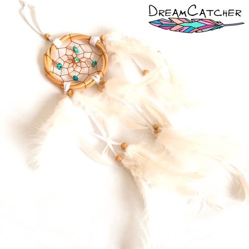 【バリ島直輸入】ネイティブ ミニ ドリームキャッチャー (サークル×ターコイズ) フェザー