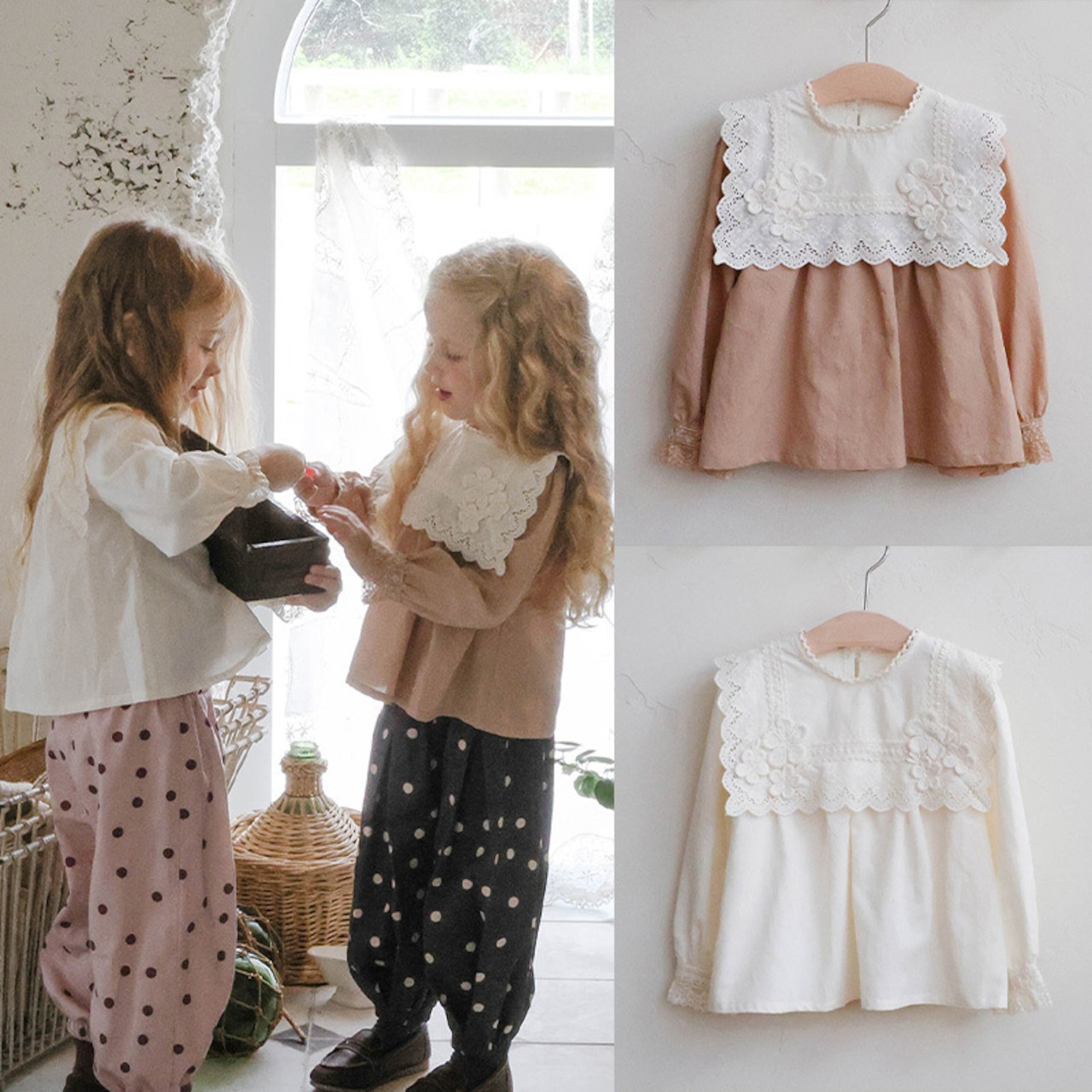 秋花付きブラウス