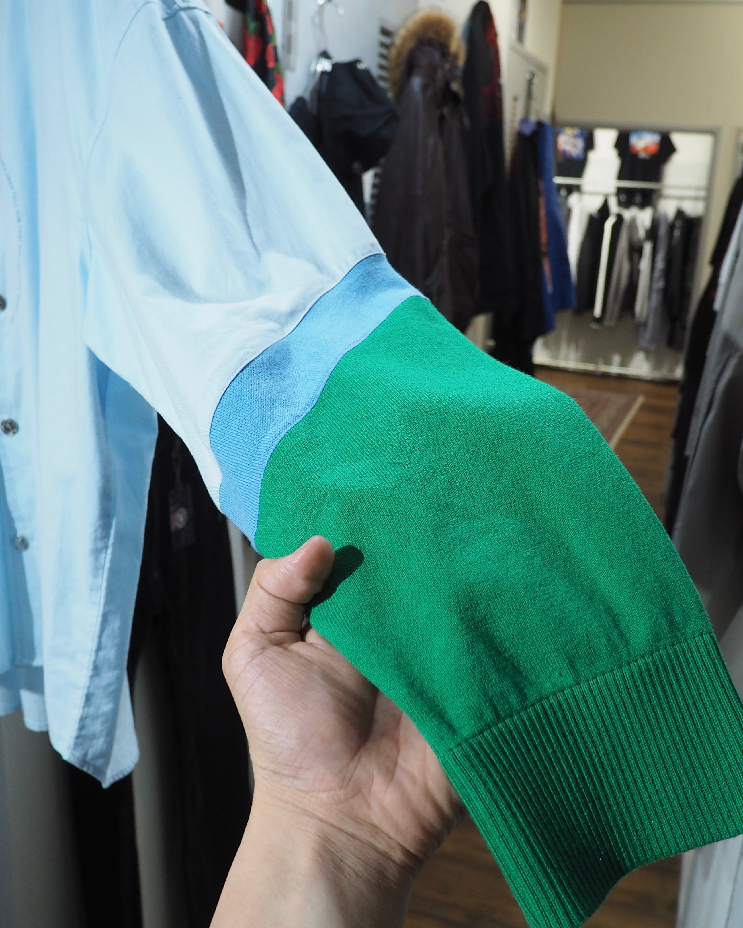 " EAFINETAL " Knit Docking Over silhouette Light Blue shirt