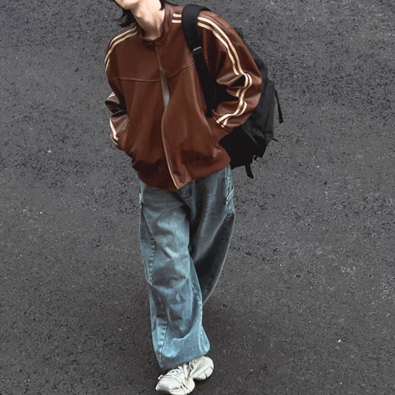 ラインフェイクレザーブルゾン　1137