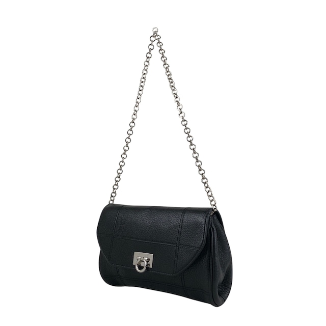 Salvatore Ferragamo サルヴァトーレ フェラガモ ショルダーバッグ ブラック ガンチーニ レザー チェーン ミニバッグ vintage ヴィンテージ オールド sj8amk