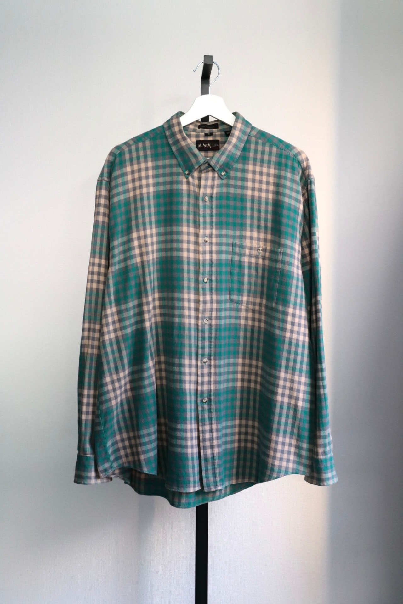 Green check pattern flannel shirt