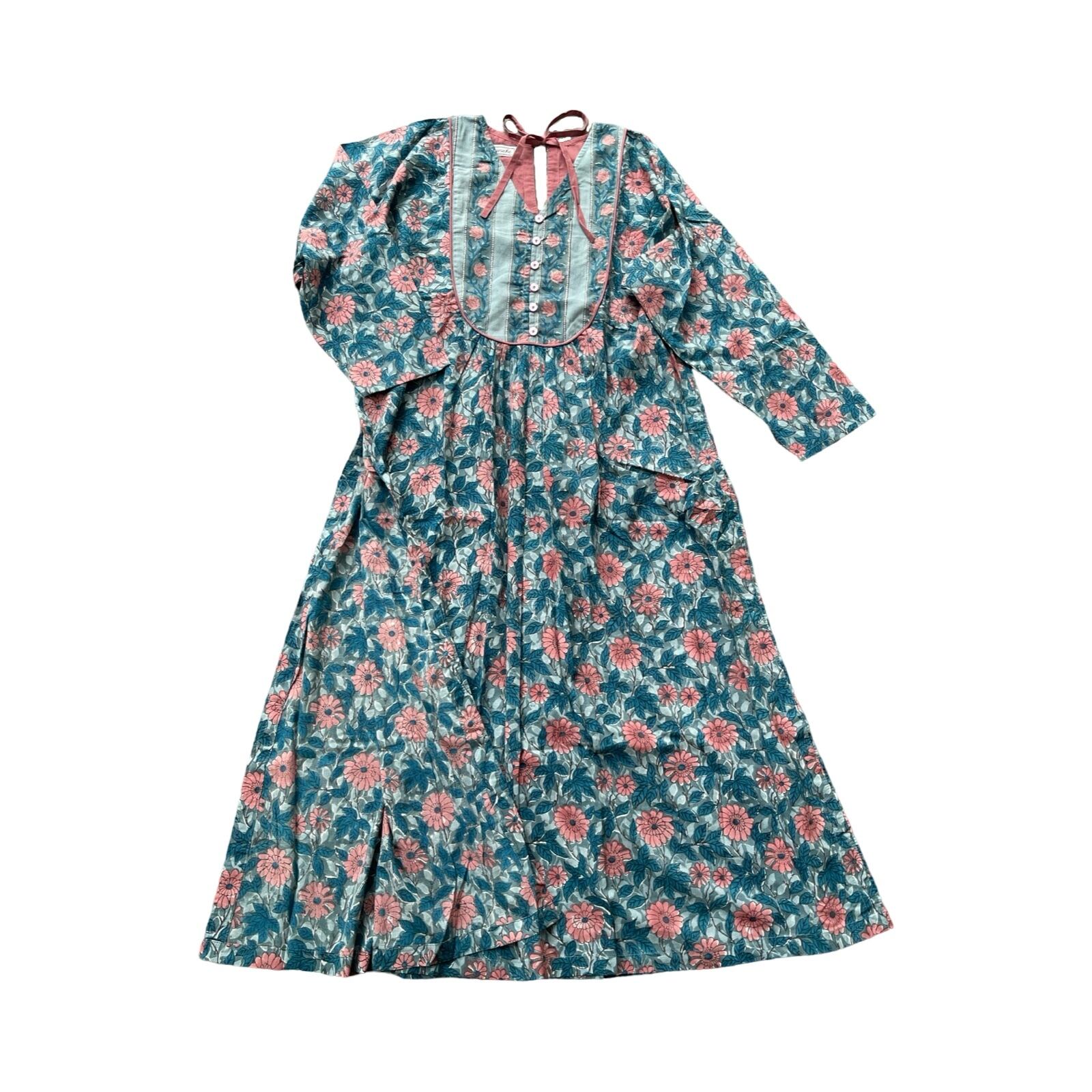 saruche ハンドブロックプリント キルティングパッチワンピース