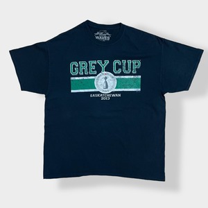 【WAVES】GREY CUP カナダ アメフト プリント ロゴ Tシャツ ヴィンテージ 加工 半袖 黒 X-LARGE ビッグサイズ サスカチュワン us古着