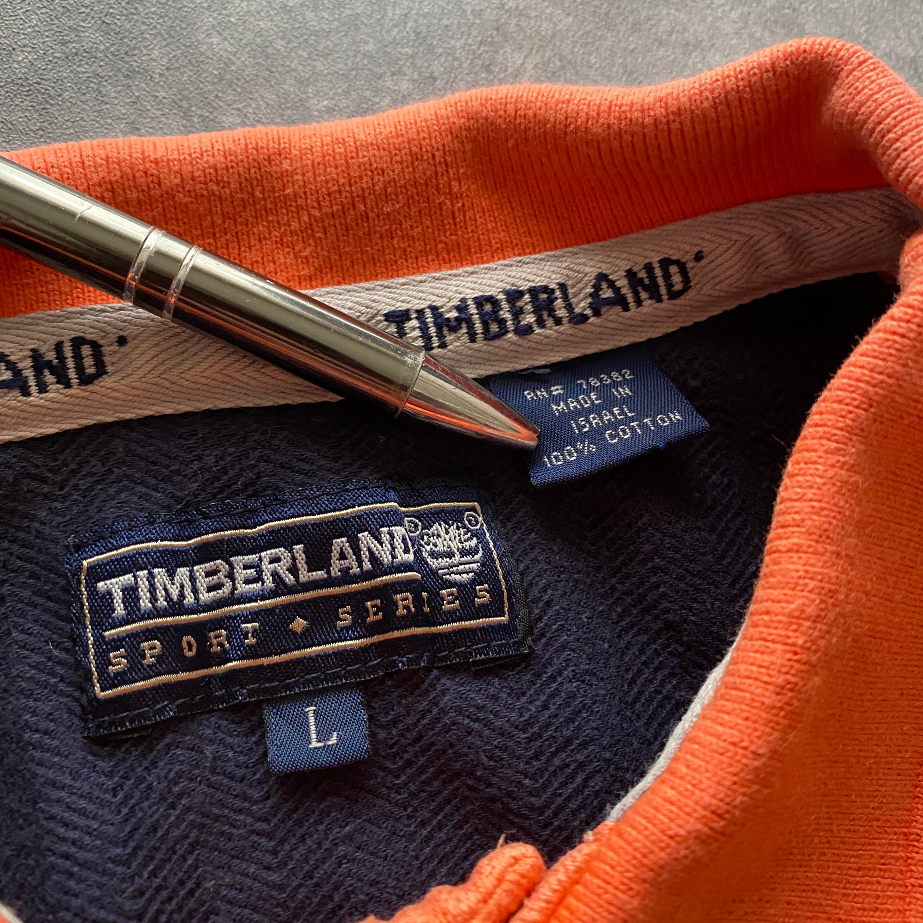 【XLサイズ相当】90's ティンバーランド　刺繍ワンポイントロゴ　オレンジ　ポロシャツ