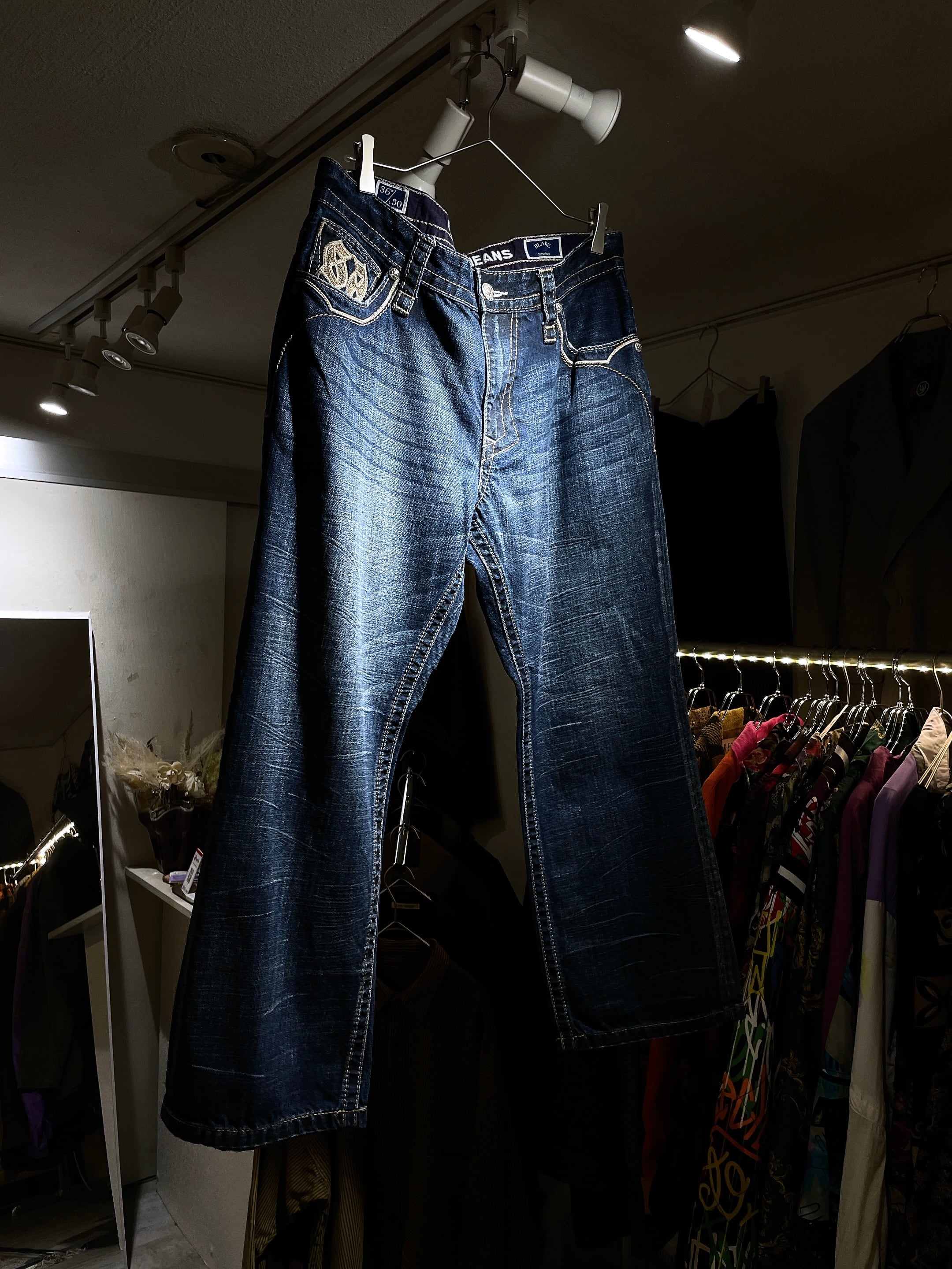 ” Express Jeans ” Street culture Big logo Embossed vintage Indigo Denim pants