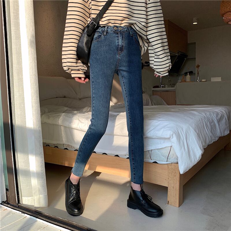 ウエストジーンズレディース2020年秋新バージョンスリムスリミングペンシルパンツオールマッチ学生9点パンツ クレセントシティ50776808584