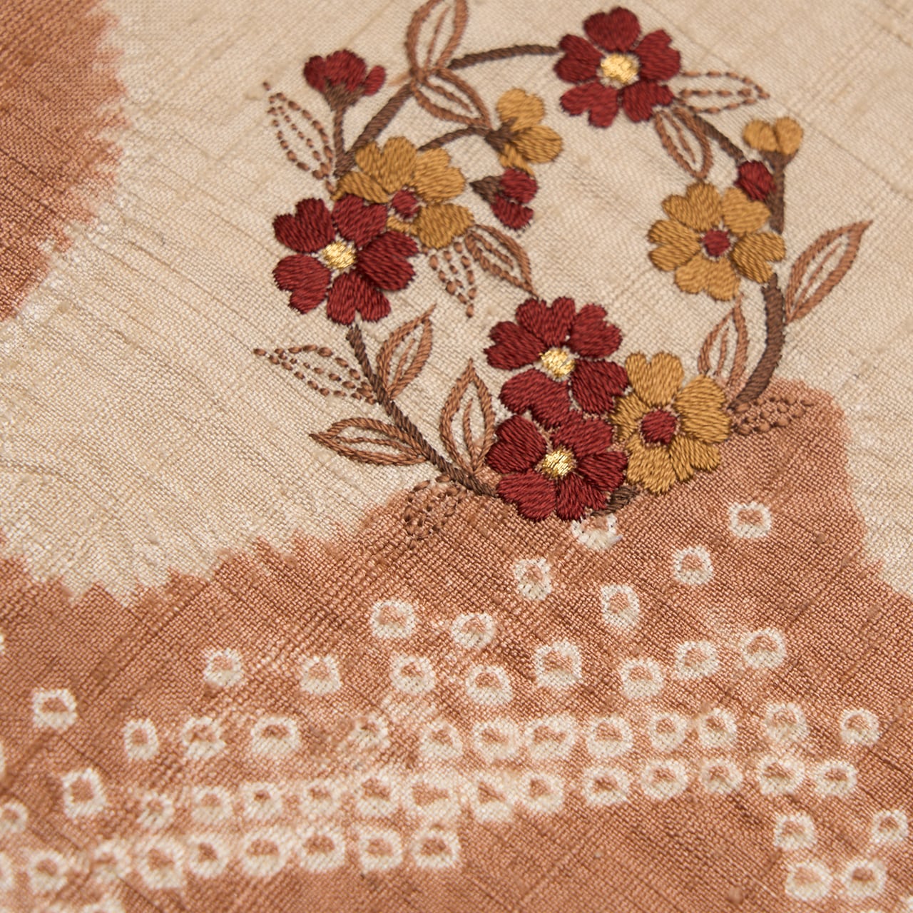流水に花の丸紋 絞り染に手刺繍 紬名古屋帯【中古】 | かわの屋
