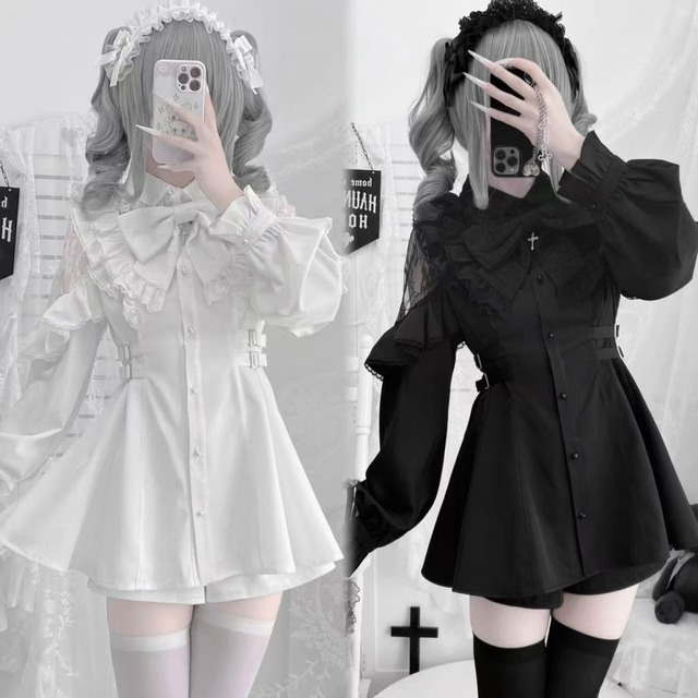 地雷系十字リボンショートパンツセットアップ