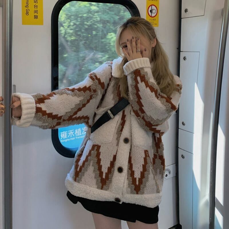 ウールカーディガンセーター ジャケット スタイルルーズトップス ウィンター 冬物 萌量不足53288351929