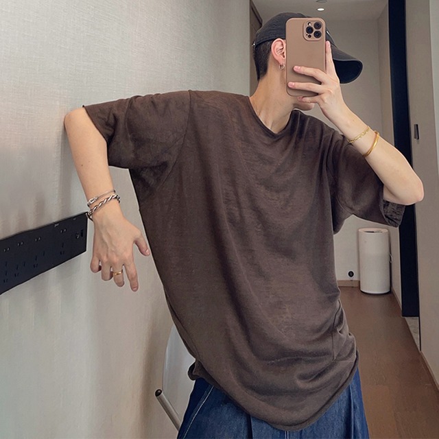 dannyandzeeブラウン切替立体ギャザーデザイン半袖Tシャツ