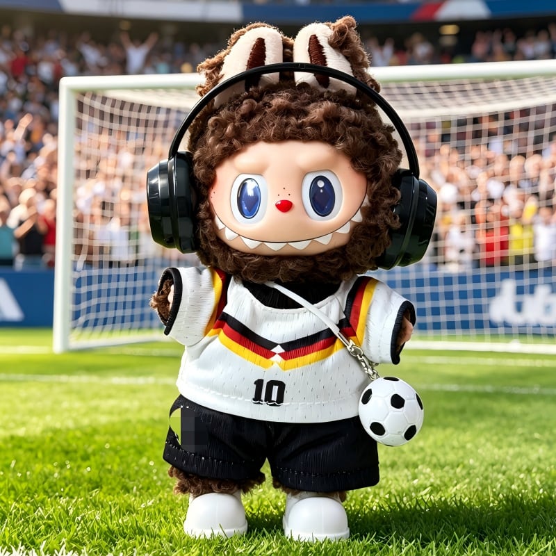 Labubu 1-3世代用 サッカー トップス+パンツ+靴+ヘッドフォン+ボール
