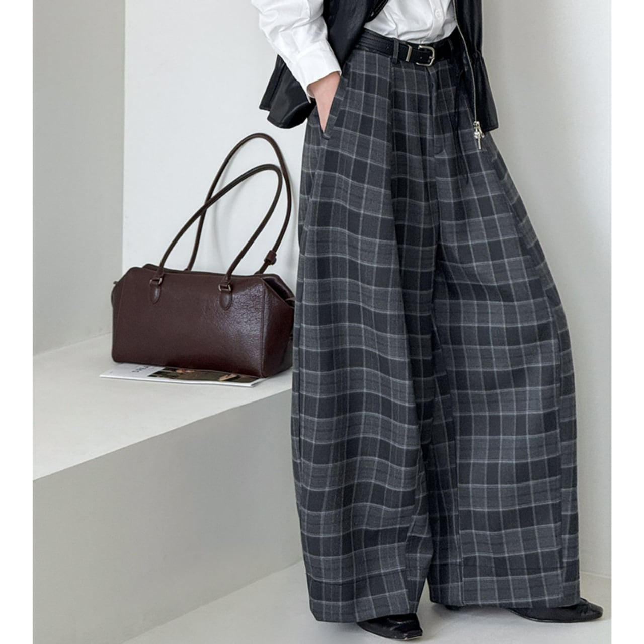チェック柄ワイドパンツ N00151