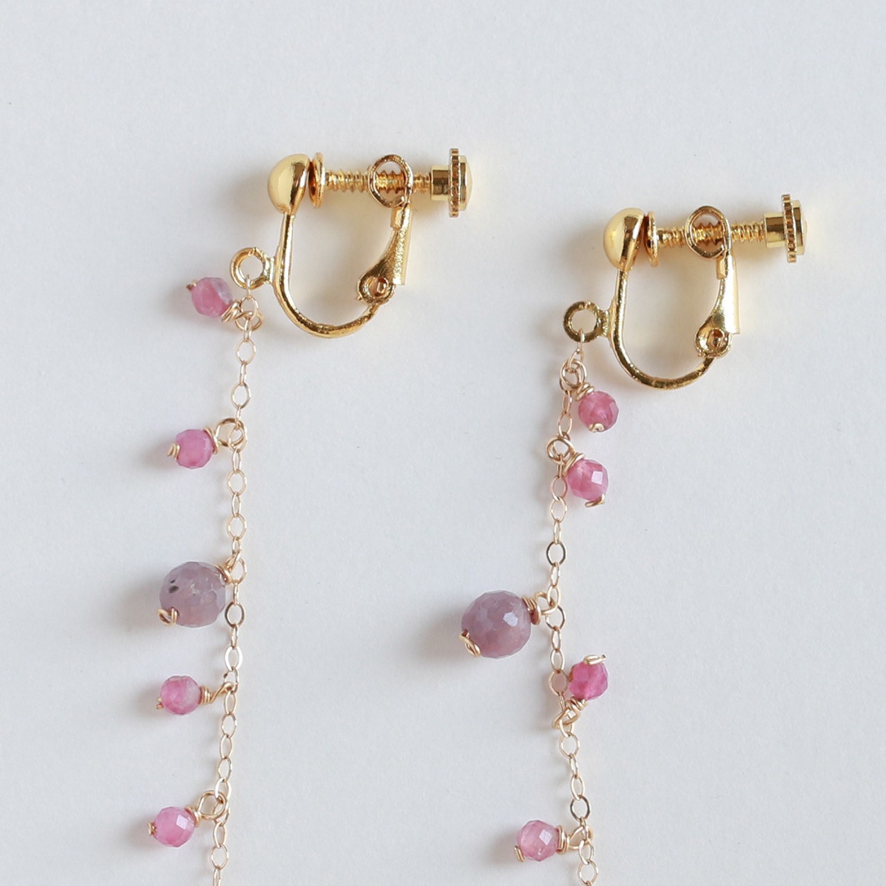 ルビーピアス or イヤリング Ruby ピンクトルマリン ルビー エレガント眼鏡留めピアス mm1132