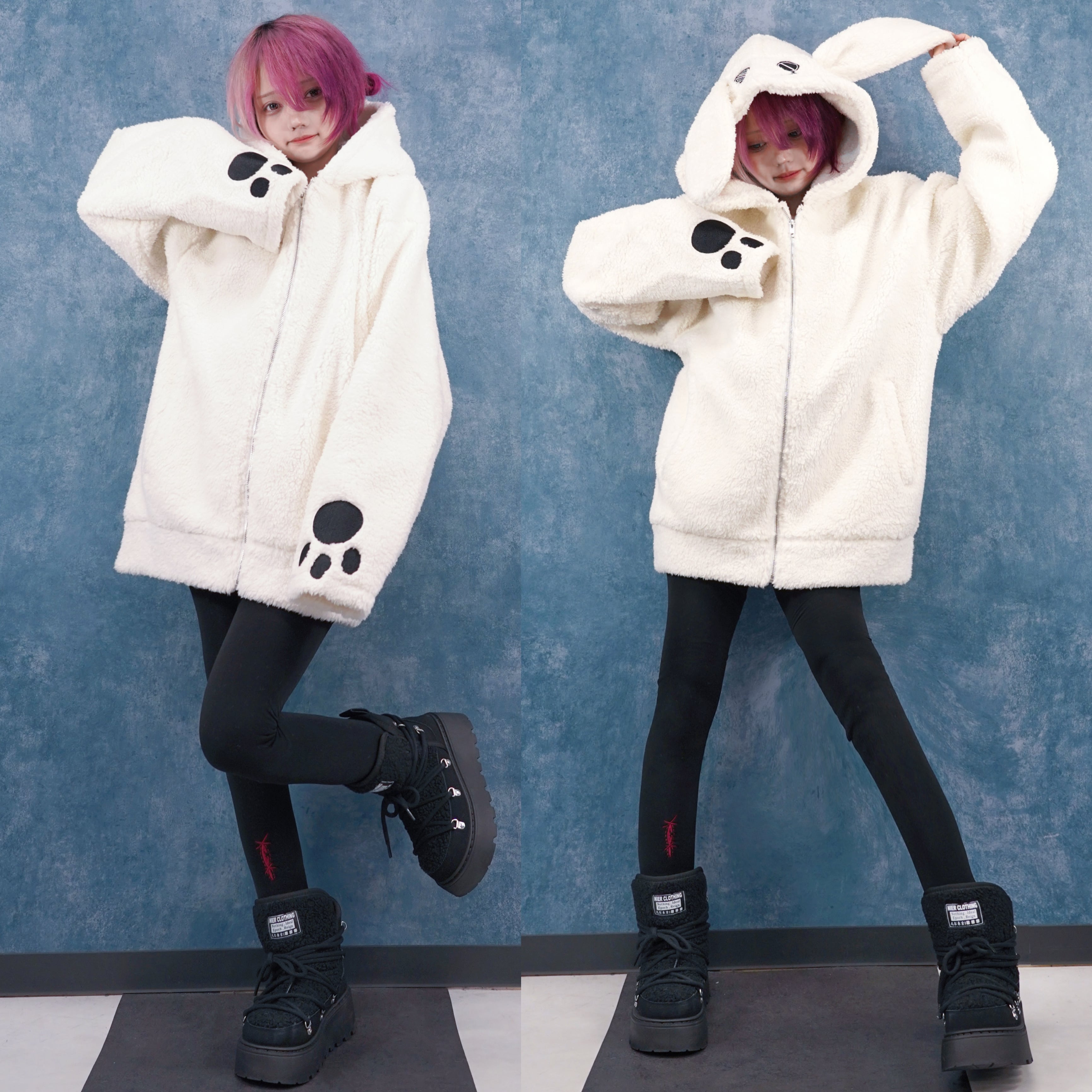 NieR clothing 防寒×軽量もこもこホワイトジップアウター NieR Clothing - NieR clothing 防寒×軽量もこもこホワイトジップ
