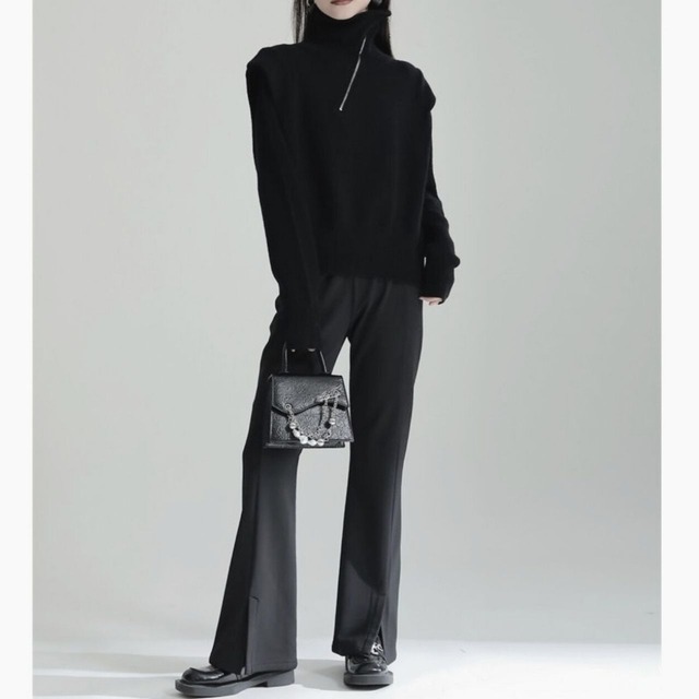 Puff shoulder zip-up stand collar pullover C0887