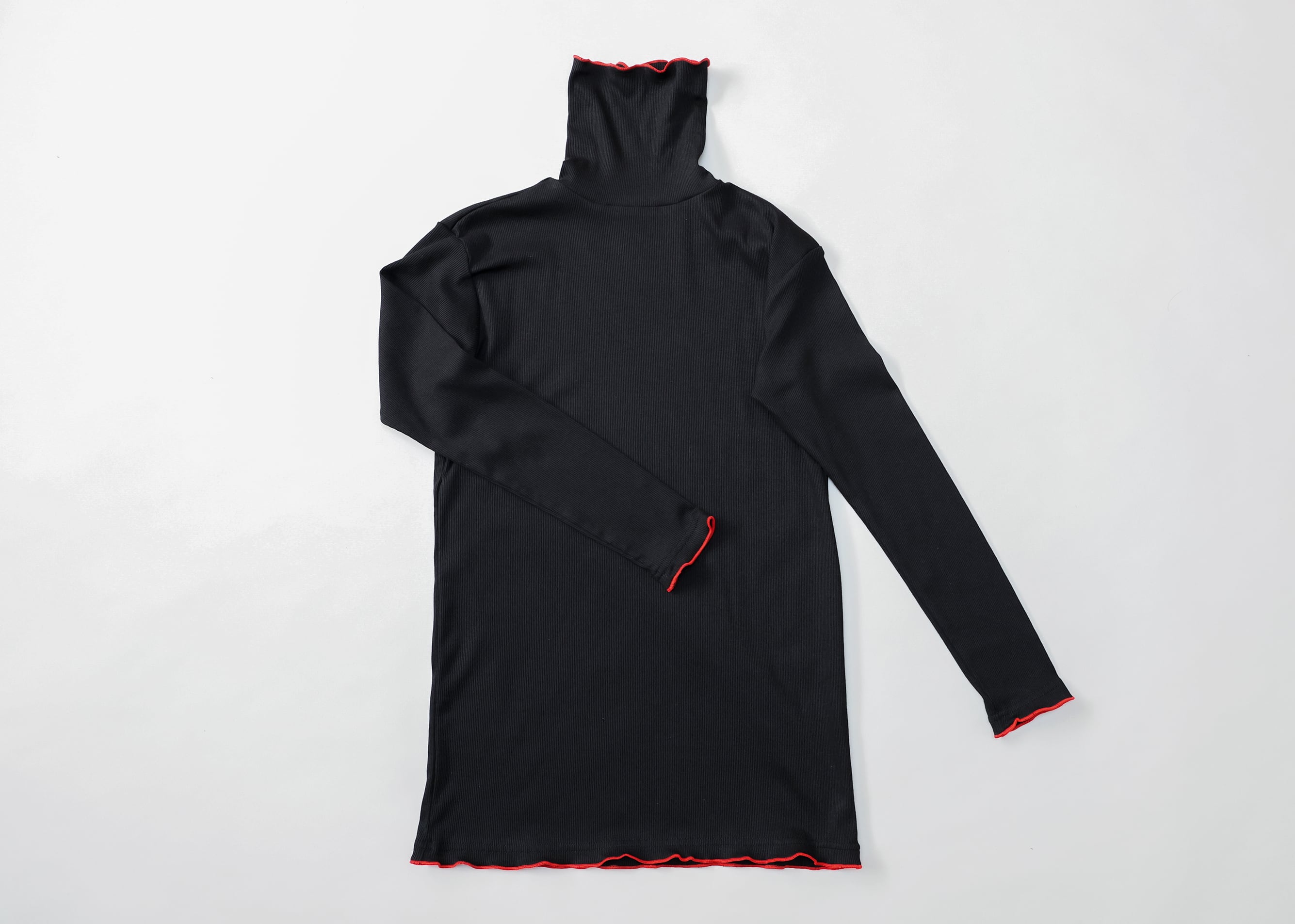 【25AW】michirico(ミチリコ)Rib turtle knit ブラック(L/XL)長袖Tシャツ メロウ リブ