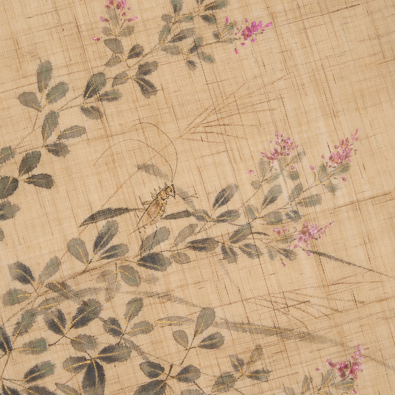 桐山紫香 萩のお花に虫の模様 手描 麻開名古屋帯【中古】 | かわの屋