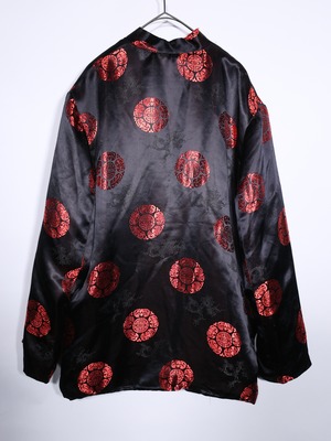 XXXL over silhouette 紋様 satin china shirt jacket