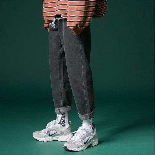 全2色 デニムパンツ ジーパン ジーンズ カジュアル ロールアップ ストリート 大人 B系