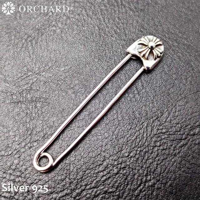 シルバー925 クロスデザイン 安全ピン ピアス 中サイズ メンズ レディース ユニークアクセサリー