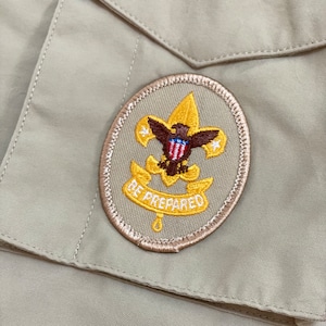 【BOYSCOUTS OF AMERICA】ワークシャツ 長袖シャツ 刺繍 ワッペン 星条旗 4XL 超ビッグサイズ  ボーイスカウト US古着