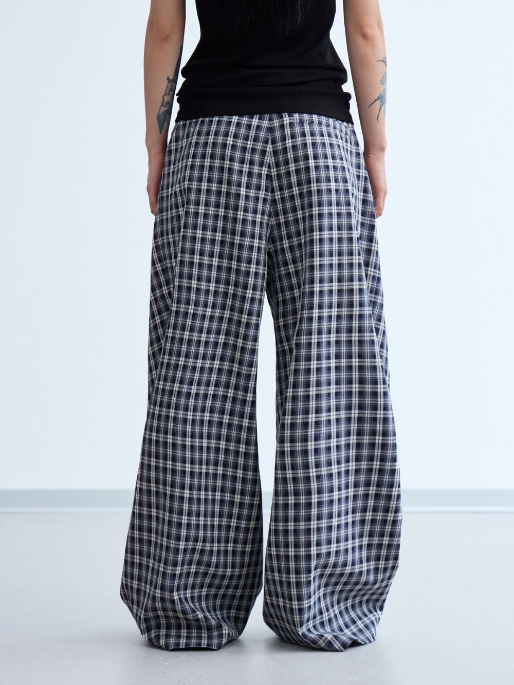 PEOPLESTYLE チェック柄 ワイドパンツ パルーンパンツ ストリート男女