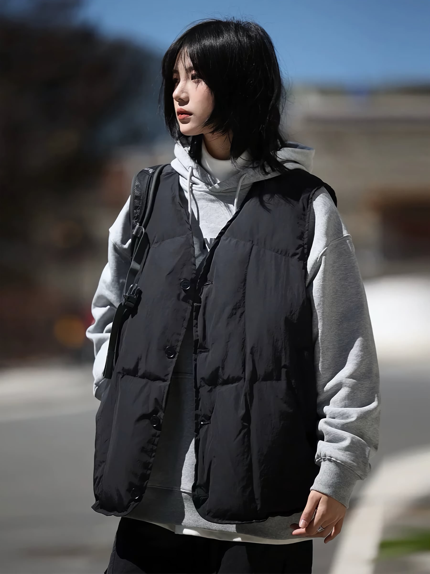 nagonstans/PERTEX ノーカラーダウンベスト/M/ブラック nagonstans⁄PERTEX ノーカラーダウンベスト⁄M⁄ブラック